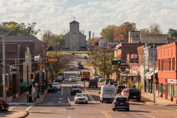 Een Telelefoto Van Benedenstad Zwarte Rivier Valt Wisconsin Een Prachtige — Stockfoto