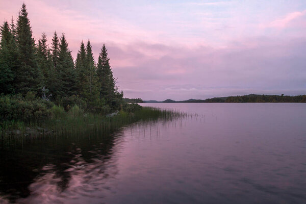 pink sunset on brule lake bwca.