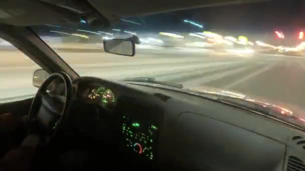 Driving Minneapolis Night Wide Car Long Exposure — Stock Video
