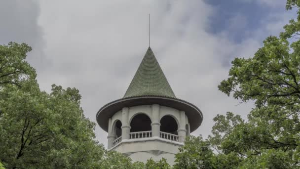 位于明尼阿波利斯的女巫帽水塔的绿色尖顶在美丽的夏日4K Uhd经过时的近照时间 — 图库视频影像
