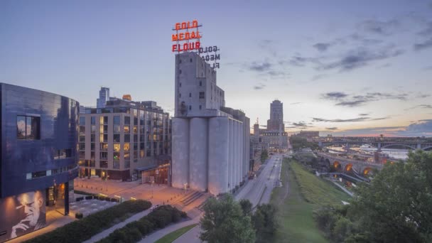 Minneapolis August 2017 Eine Langzeitbelichtung Der Innenstadt Der Goldmedaille Mehlmühle — Stockvideo