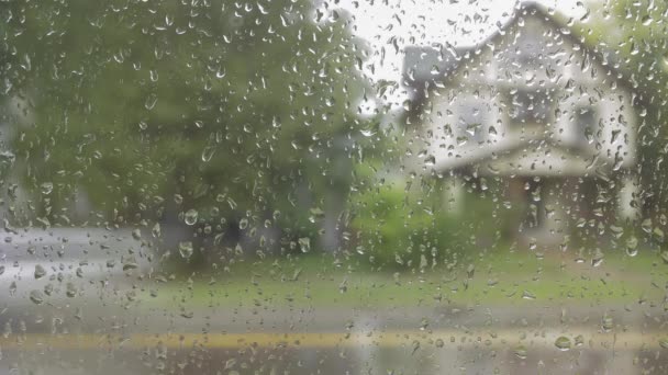 Close Shot Raindrops Rolling Window Rainy Day Uhd Timelapse — Stock video