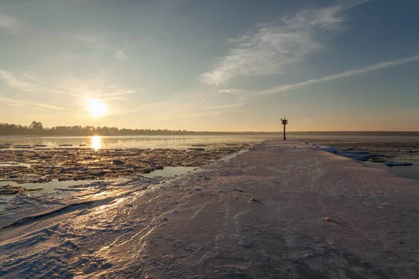 Заморожений Пірс Курукопії Під Час Заходу Сонця Стокове Фото