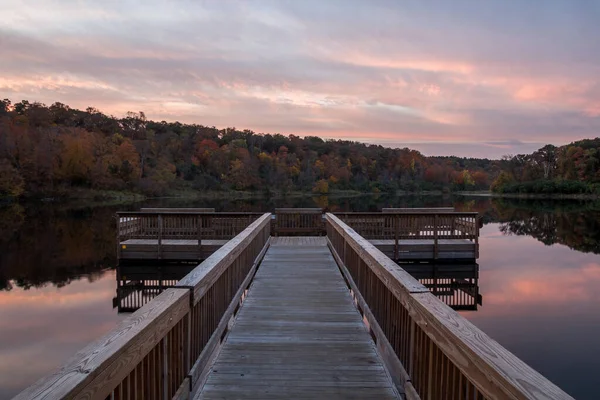 Autumn Sunset Reflections Fishing Dock Lake Alice William Obrien State Royalty Free Stock Images