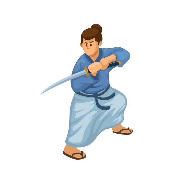 Samurai Action Pose Figur Cartoon Illustration Vektor — Stockvektor