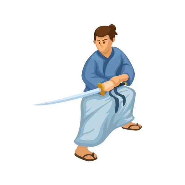 Samurai Actie Vormen Figuur Cartoon Illustratie Vector — Stockvector