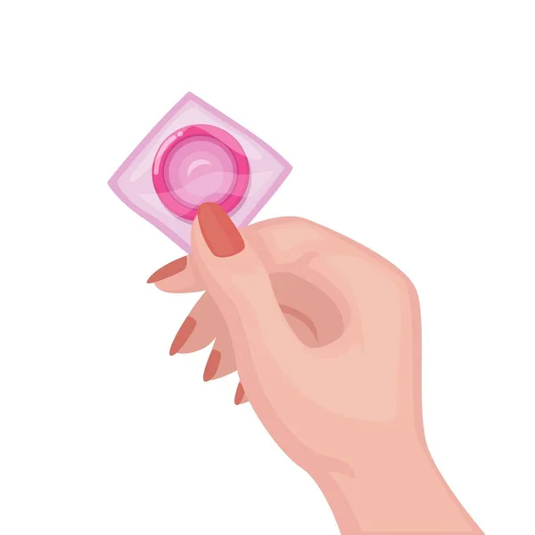 Hand Holding Condom Sex Education Symbol Cartoon Illustration Vector — Stock Vector