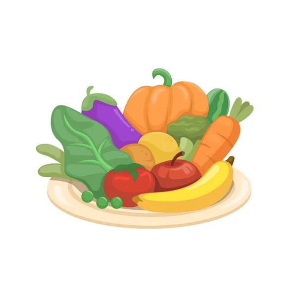 Zöldség Gyümölcs Vegetáriánus Élelmiszer Szimbólum Rajzfilm Illusztráció Vektor — Stock Vector