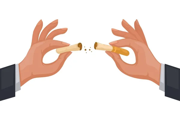 Mão Partir Cigarro Parar Fumar Símbolo Desenho Animado Ilustração Vetor —  Vetores de Stock