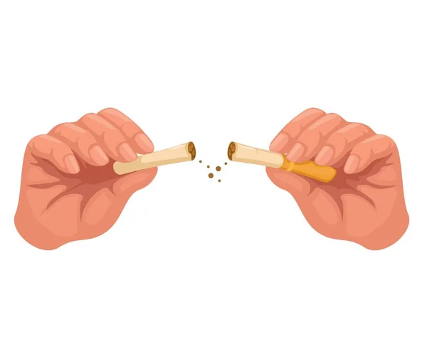 Hand Breaking Cigarette Stop Smoking Symbol Cartoon Illustration Vector — Stock Vector