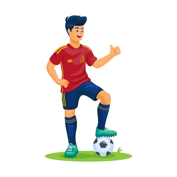 Espanha Futebol Masculino Uniforme Pose Figura Personagem Mascote Desenho Animado — Vetor de Stock
