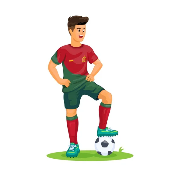 Portugal Atleta Futebol Usar Seleção Nacional Jersey Desenho Animado Ilustração — Vetor de Stock