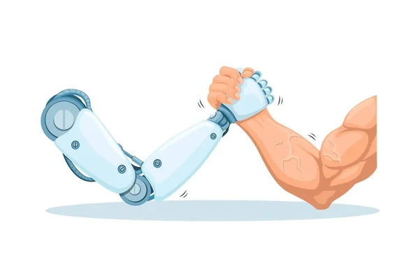 Robot Human Arm Wrestling Game Challenge Symbol Cartoon Illustration Vector — Archivo Imágenes Vectoriales