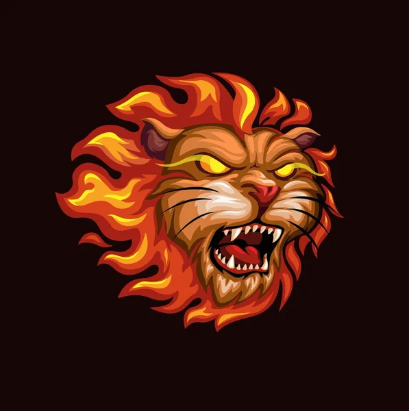 Fire Lion Head Mascot Logo Cartoon Illustration Vector — ストックベクタ
