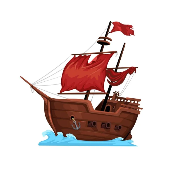 Navio Pirata Navio Guerra Medieval Desenhos Animados Ilustração Vector —  Vetores de Stock