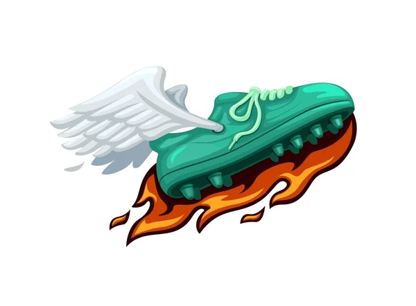 Sapatos Futebol Fogo Com Mosca Asa Mascote Logotipo Símbolo Desenho — Vetor de Stock