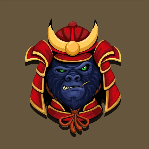 Rey Kong Gorila Desgaste Samurai Casco Armadura Tradicional Japonés Historieta — Vector de stock