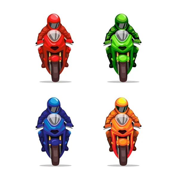 Homem andando de bicicleta de sujeira de motocross, trilha de moto piloto  nas curvas na ilustração plana dos desenhos animados, isolada no fundo  branco