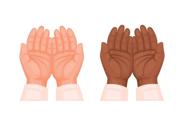 在多元文化中祈祷或帮助支持及慈善的手势 象征漫画图解向量 — 图库矢量图片