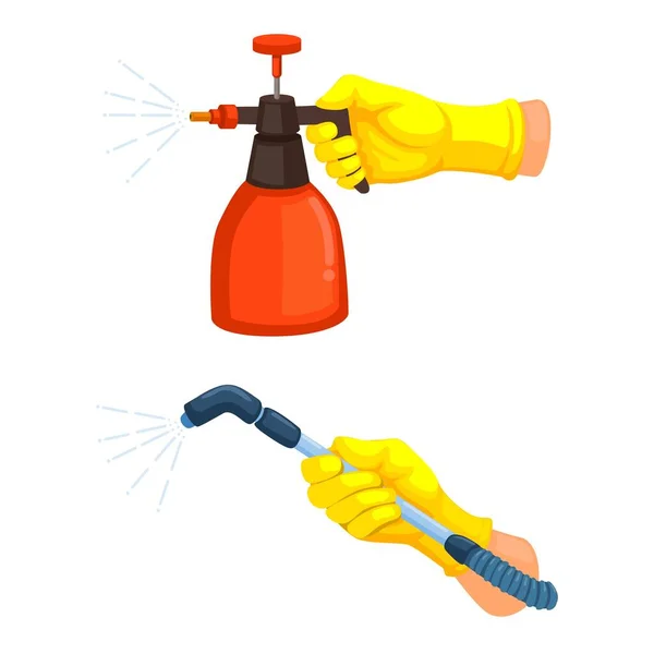 Hand Hold Desinfektionsmedel Eller Gödselmedel Spray Farm Symbol Tecknad Illustration — Stock vektor