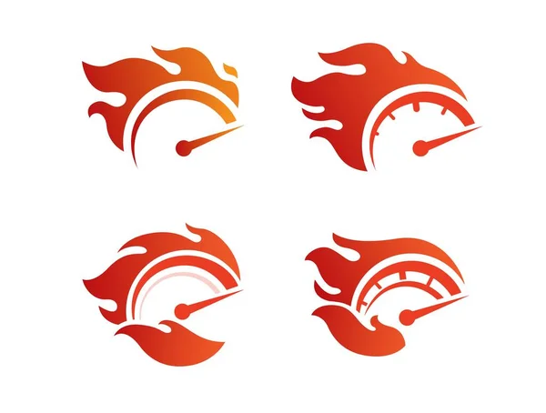 Fire Hot Speedometer Symbol Icon Set Automotive Industry Logo Illustration — Stock Vector