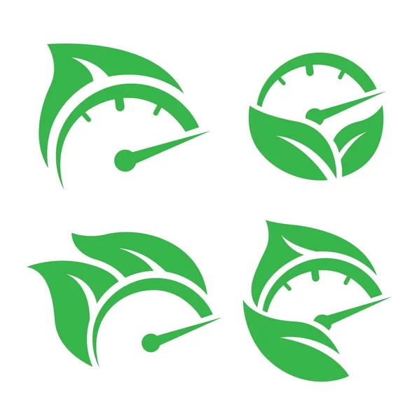 Οικολογικό Ταχύμετρο Μετάβαση Πράσινο Όχημα Σύμβολο Σύνολο Εικονογράφηση Κινουμένων Σχεδίων — Διανυσματικό Αρχείο