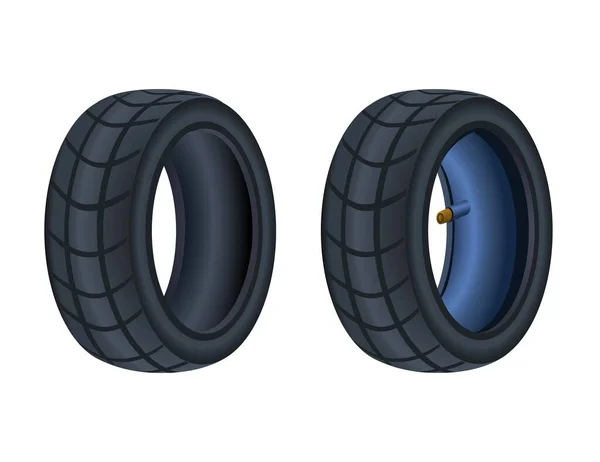 Tire Tube Tubeless Variation Comparison Cartoon Set Vector — Stock Vector