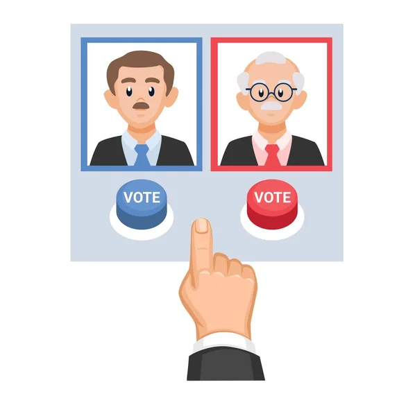 Vector Ilustración Dibujos Animados Botón Elección Voto Pulsador Mano — Vector de stock