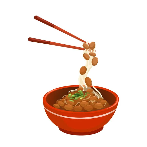 Natto Comida Japonesa Feijão Soja Fermentado Tigela Desenhos Animados Ilustração — Vetor de Stock