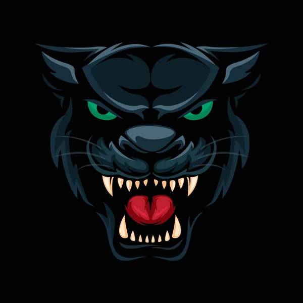 Pantera Negra Bestia Animal Cabeza Mascota Logotipo Historieta Ilustración Vector — Vector de stock