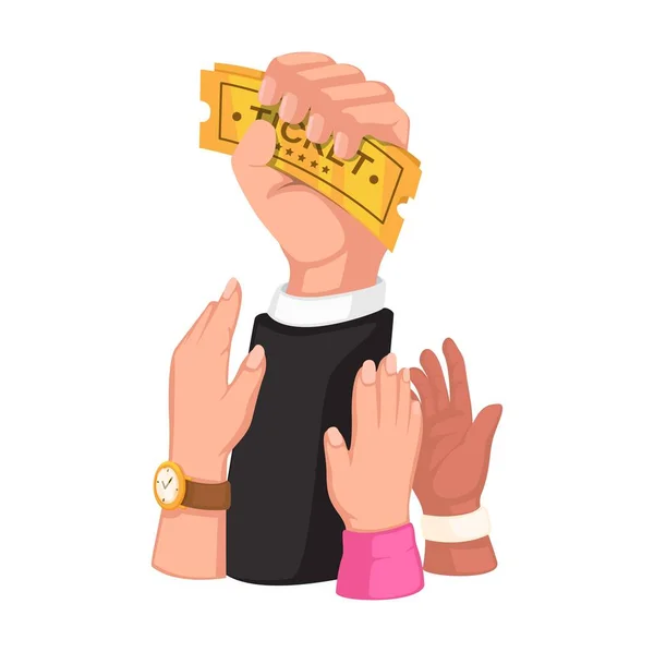 People Hand Holding Golden Ticket Symbol Cartoon Illustration Vector — Stock Vector