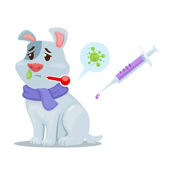 病犬感染病毒 细菌及药物注射器 动物健康护理符号卡通病媒 — 图库矢量图片
