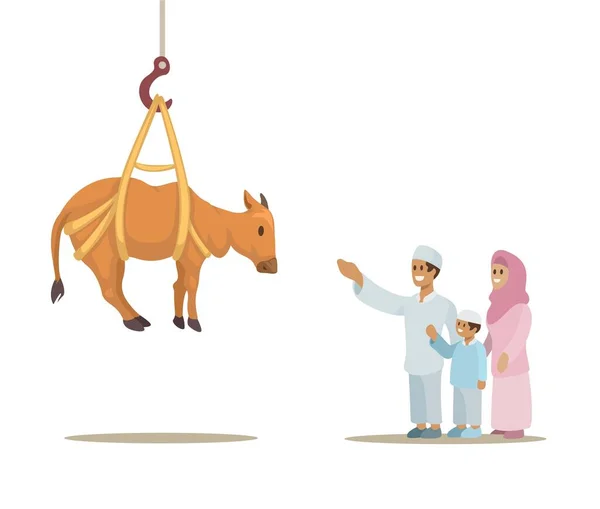 Πακιστάν Lift Βοοειδή Throught Crane Παράδοση Στην Eid Adha Celebration — Διανυσματικό Αρχείο