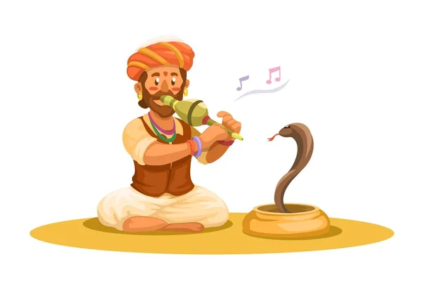 Indiana Serpente Charme Arte Tradicional Executar Personagem Desenhos Animados Ilustração —  Vetores de Stock