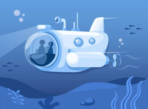 Navegação Submarina Sob Profundidades Oceano Cena Cartoon Ilustração Vetor —  Vetores de Stock