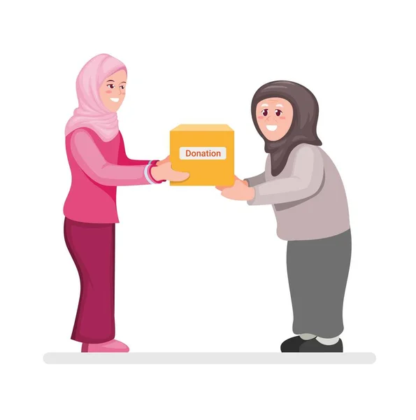 Muslim Girl Wearing Hijab Gives Donation Box Parcel Poor Old - Stok Vektor