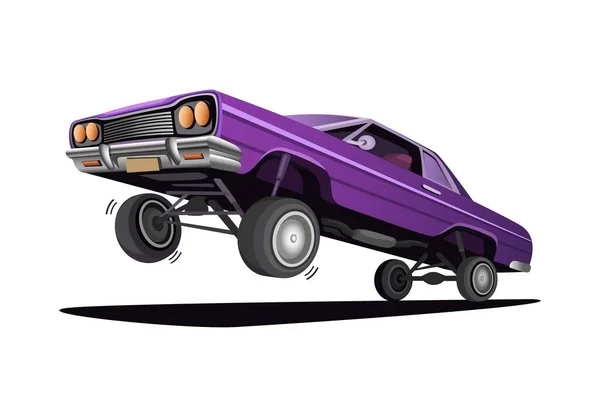 油圧ロウライダーカージャンプとホップスタイル漫画イラストベクトル — ストックベクタ
