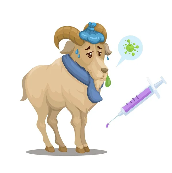 Doente Cabra Vacina Anthrax Vírus Cartoon Ilustração Vector — Vetor de Stock