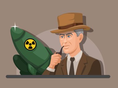 Julius Robert Oppenheimer Amerikan Teorik Fizikçi ve Yaratıcı Atom Bombası Avatar Çizgi Film Çizim Vektörü