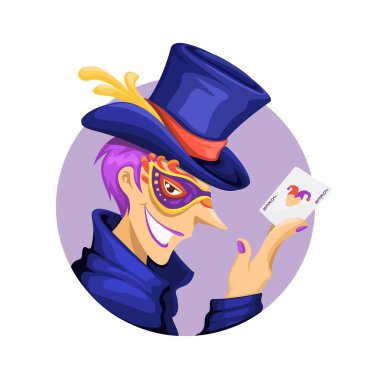 Joker Avatar Maskotu. Gizemli Adam Maske Koruyucusu Takıyor