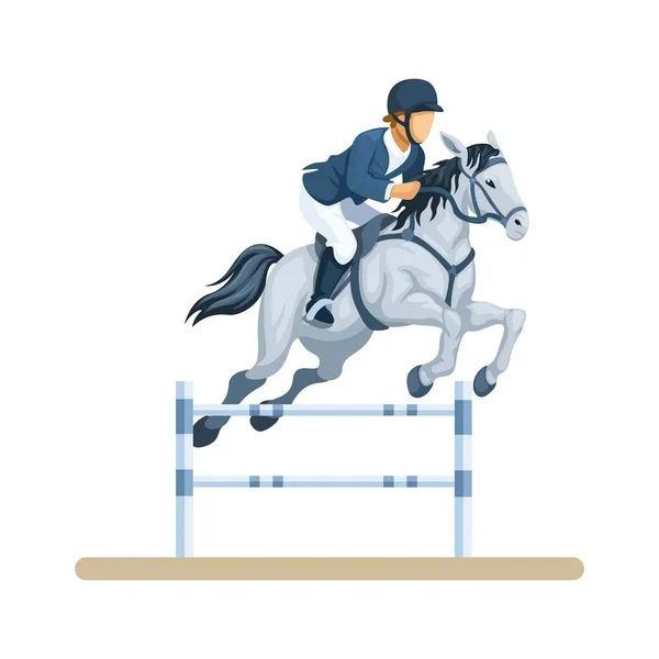 Britse Horse Race Springen Obstacle Pose Cartoon Illustratie Vector — Stockvector