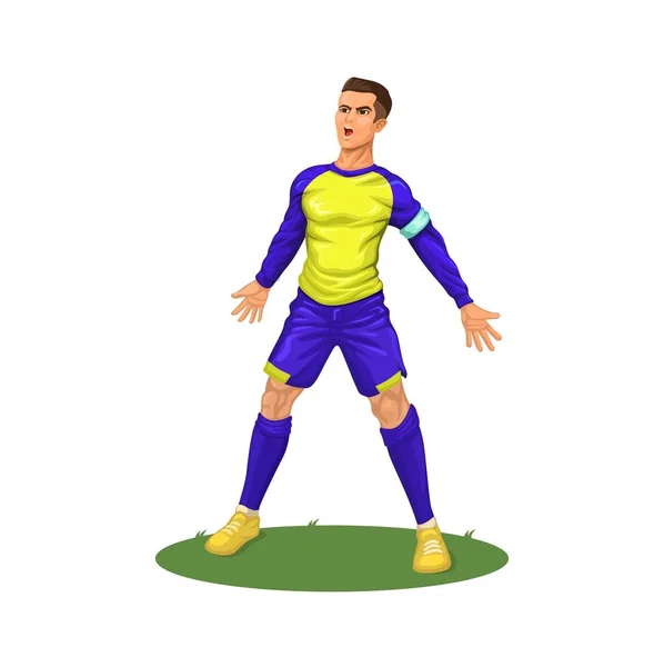 Illustration Christiano Ronaldo Celebration Pose Nassr Arabian Soccer Team Character — Stock Vector