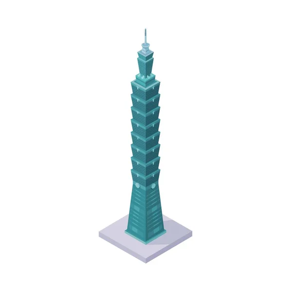 Taipei 101 Taiwan Landmark Building Isometric Illustration Vector — Stock Vector