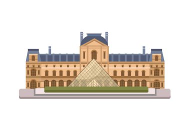 Louvre Müzesi Tarihi Binası Paris 'ten, Fransa Düz Tasarım Vektörü
