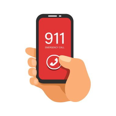 Akıllı Telefon Sembol Çizgi Film Çizim Vektöründen 911 Acil Durum Çağrısı