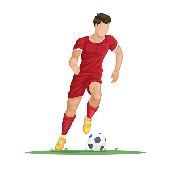 Fotbollsspelare Dribbling Action Pose Character Tecknad Illustration Vector Royaltyfria illustrationer