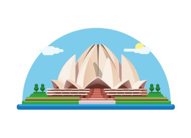 Lotus Tapınağı Hindistan Tarihi Binalar Çizgi Film Çizim Vektörü