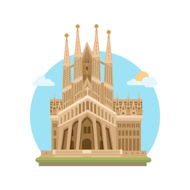 Sagrada Familia Binası Barselona, İspanya 'dan. Resim Vektörü
