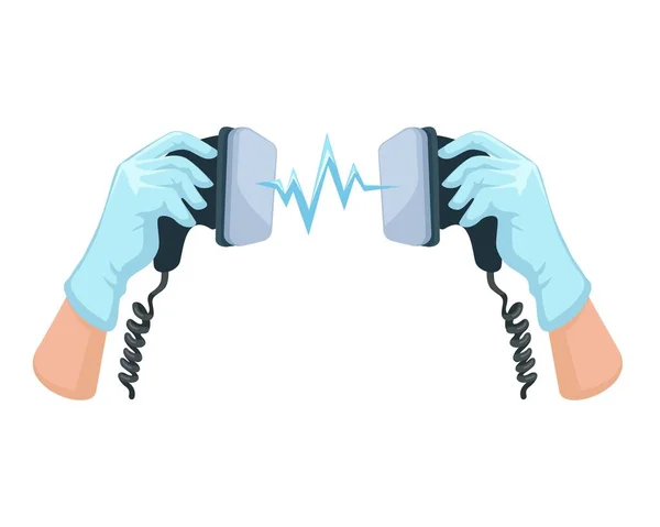 Staf Medis Memegang Tangan Defibrilator Simbol Vektor Kartun Stok Ilustrasi Bebas Royalti