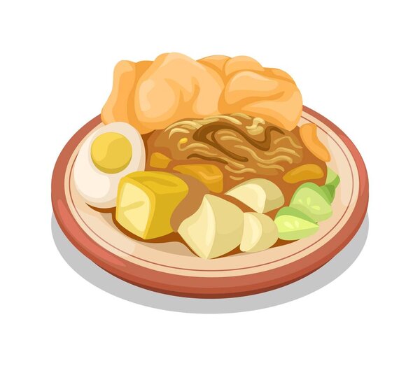 Ketoprak Indonesian traditional Street Food Cartoon Illustration Vector